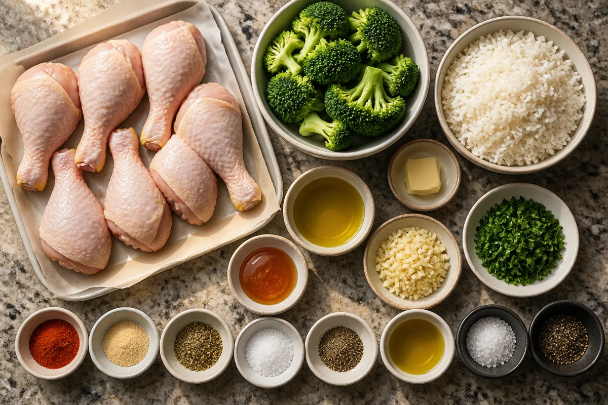 Garlic Herb Chicken Drumsticks with Rice & Broccoli