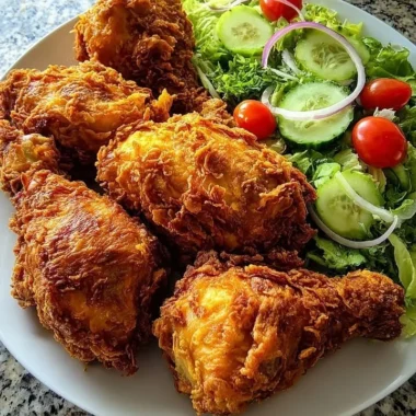 Golden Southern Fried Chicken with Garden Salad 34 Golden Southern Fried Chicken served with a colorful garden salad