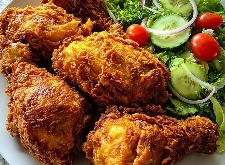 Golden Southern Fried Chicken served with a colorful garden salad