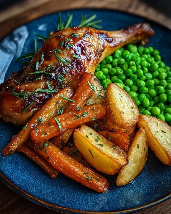 Herb Roasted Chicken Leg Quarter with Baby Potatoes, Honey Carrots & Peas 33 Herb Roasted Chicken leg quarter with baby potatoes, honey carrots, and peas
