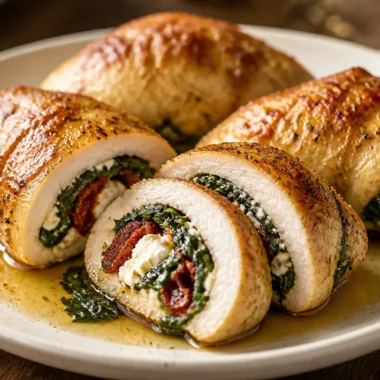 Rolled chicken with feta and spinach recipe for a delicious meal
