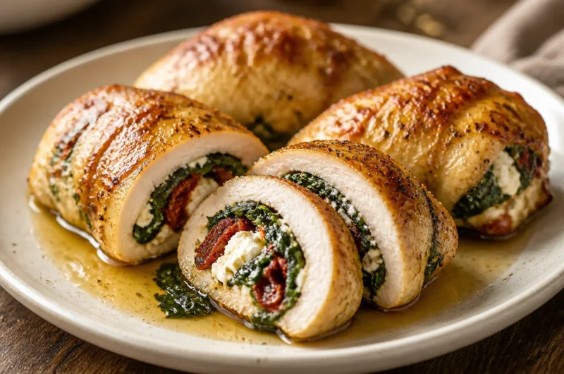 Rolled chicken with feta and spinach recipe for a delicious meal