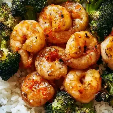 Garlic Butter Shrimp with Broccoli and Rice Bowl served in a bowl