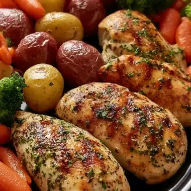Garlic Herb Chicken Breast with Roasted Potatoes, Honey Glazed Carrots & Broccoli 30 Garlic Herb Chicken Breast with roasted potatoes, honey glazed carrots, and broccoli