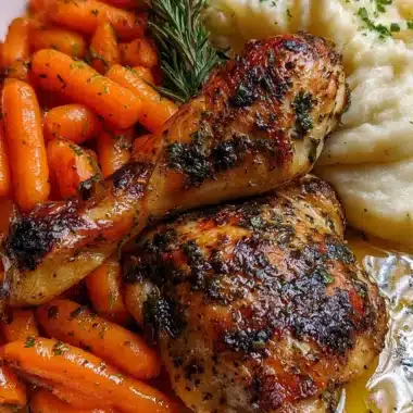 Herb Butter Roasted Chicken Drumsticks with Creamy Mashed Potatoes & Glazed Carrots 31 Herb butter roasted chicken drumsticks with creamy mashed potatoes and glazed carrots