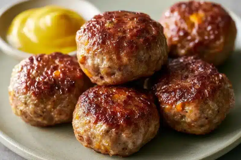 Plate of authentic German Frikadellen, also known as German hamburgers.