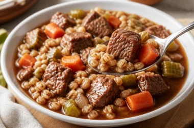 Delicious bowl of Beef Barley Stew, rich in flavor and nutrients.