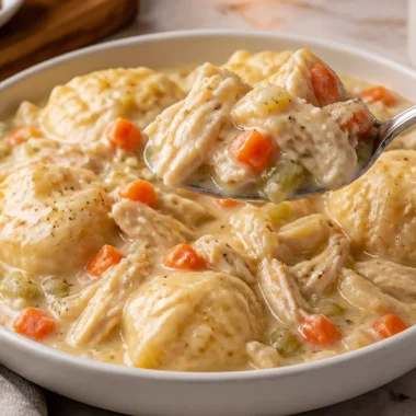 Chicken and Dumplings 33 Bowl of homemade Chicken and Dumplings with tender chicken and fluffy dumplings