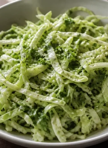 Fresh cilantro lime slaw in a bowl garnished with lime slices