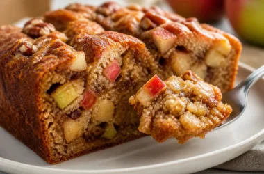 Freshly baked Cinnamon Apple Bread with cinnamon and apple slices