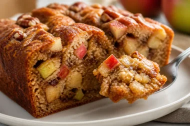 Freshly baked Cinnamon Apple Bread with cinnamon and apple slices