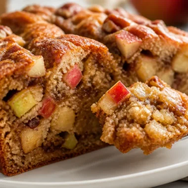 Freshly baked Cinnamon Apple Bread with cinnamon and apple slices