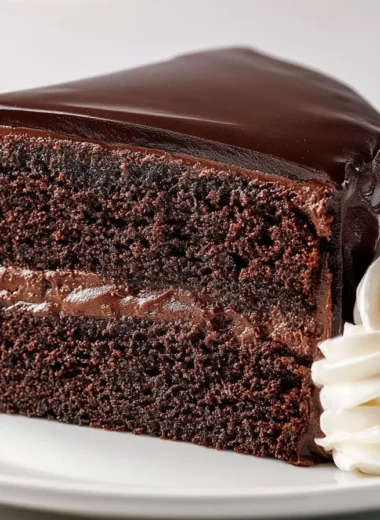 A delicious slice of classic Sachertorte, an Austrian chocolate cake with apricot jam.