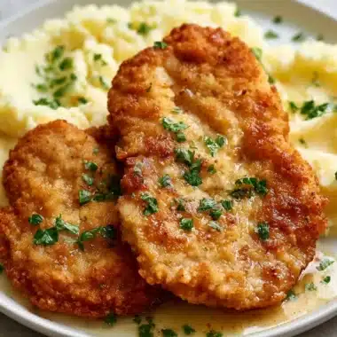Delicious Classic Wiener Schnitzel served with lemon and potatoes