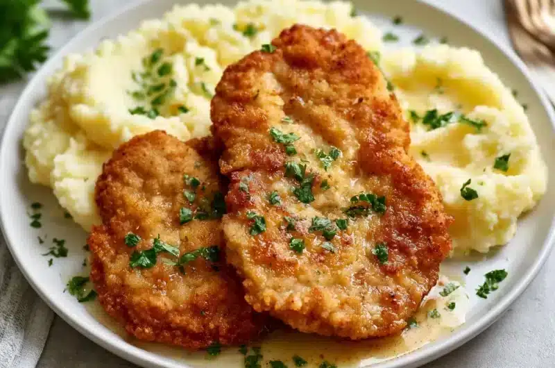 Delicious Classic Wiener Schnitzel served with lemon and potatoes