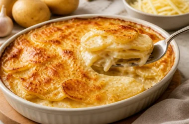 Delicious Gratin Dauphinois, a classic French potato gratin dish with creamy layers.