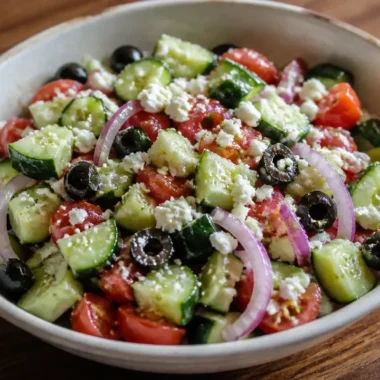 Fresh Mediterranean cucumber tomato salad with herbs and dressing