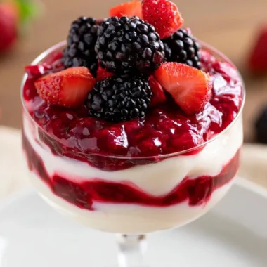 Rote Grütze Rezept 35 Delicious Rote Grütze dessert made with mixed berries, served in a bowl.