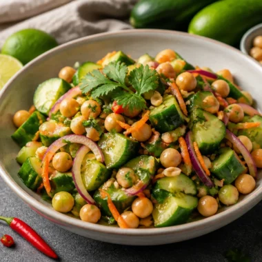 Thai Cucumber Salad with Crunchy Peanuts 31 Delicious Thai Cucumber Salad topped with crunchy peanuts and fresh veggies