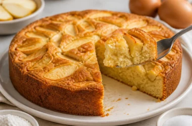 A slice of Torta di Mele della Nonna, a traditional Italian apple cake.