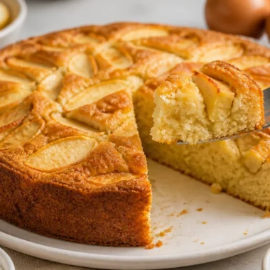 A slice of Torta di Mele della Nonna, a traditional Italian apple cake.
