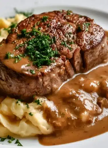 Delicious traditional Rahmschnitzel served with creamy sauce and garnish