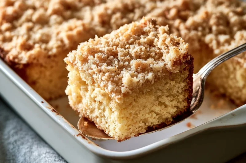 Slice of traditional German Streuselkuchen with crumb topping on a plate