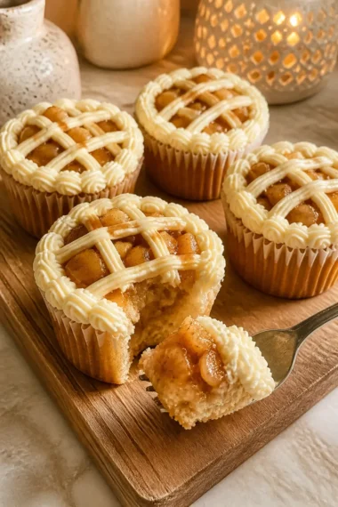 Leckere Apfelkuchen Cupcakes mit Apfelstücken und Zimt-Topping