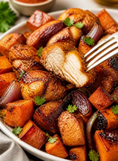 Hühnchen mit Chili-Braunzucker-Gewürzmischung und süßen Kartoffeln