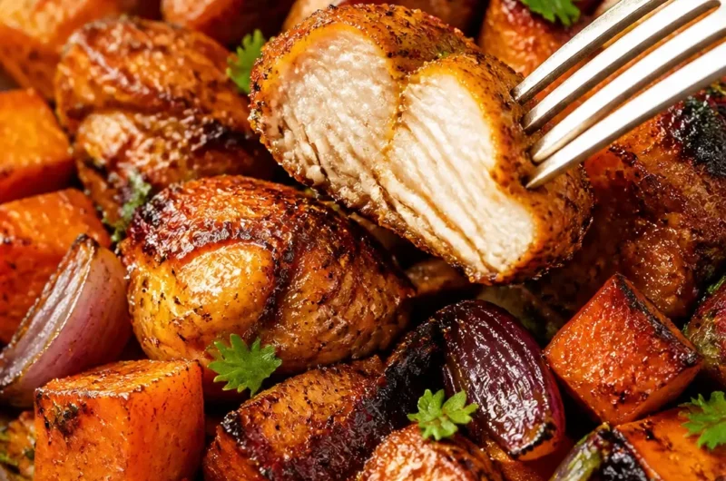 Hühnchen mit Chili-Braunzucker-Gewürzmischung und süßen Kartoffeln