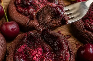 Schokoladen-Kirschkekse frisch gebacken auf einem Tablett