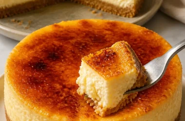 Ein köstlicher Crème Brûlée Cheesecake mit karamellisierter Oberfläche