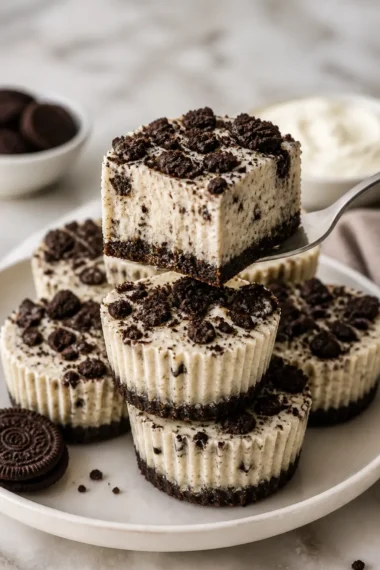 No-Bake Oreo Cheesecake Bites auf einem Teller dekoriert