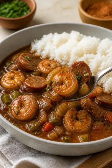 Schmackhaftes Gumbo mit frischen Zutaten und Gewürzen