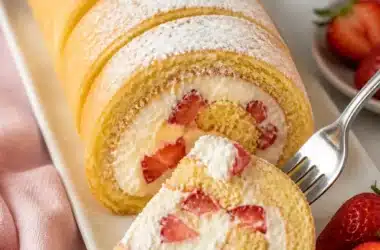 Himmlische Erdbeer-Japanische Kuchenrolle mit frischen Erdbeeren und Sahne