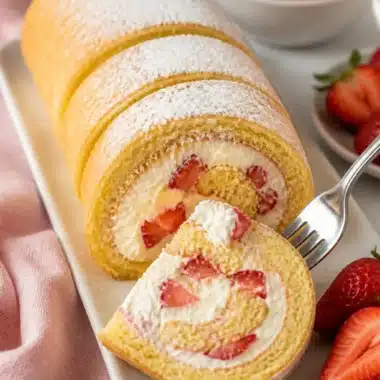 Himmlische Erdbeer-Japanische Kuchenrolle mit frischen Erdbeeren und Sahne