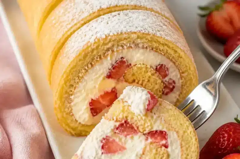Himmlische Erdbeer-Japanische Kuchenrolle mit frischen Erdbeeren und Sahne