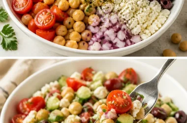 Mediterraner Kichererbsensalat mit frischem Gemüse und Kräutern