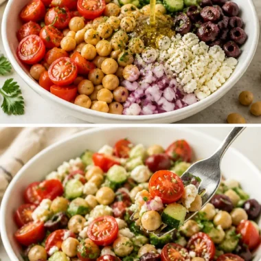 Mediterraner Kichererbsensalat mit frischem Gemüse und Kräutern