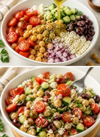 Mediterraner Kichererbsensalat mit frischem Gemüse und Kräutern