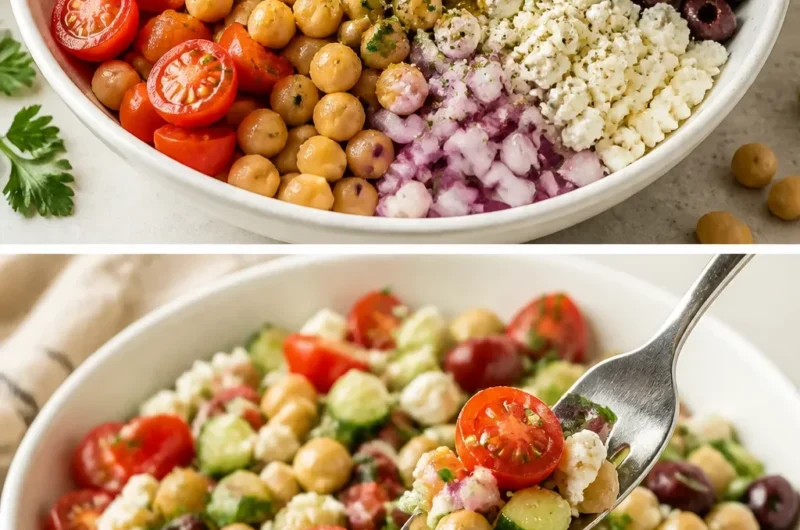 Mediterraner Kichererbsensalat mit frischem Gemüse und Kräutern