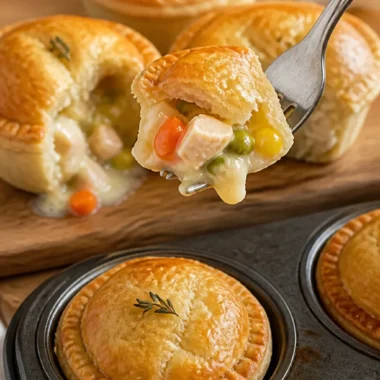 Mini Chicken Pot Pies 38 Mini Hähnchen-Pasteten mit goldenem Teig und leckerer Füllung