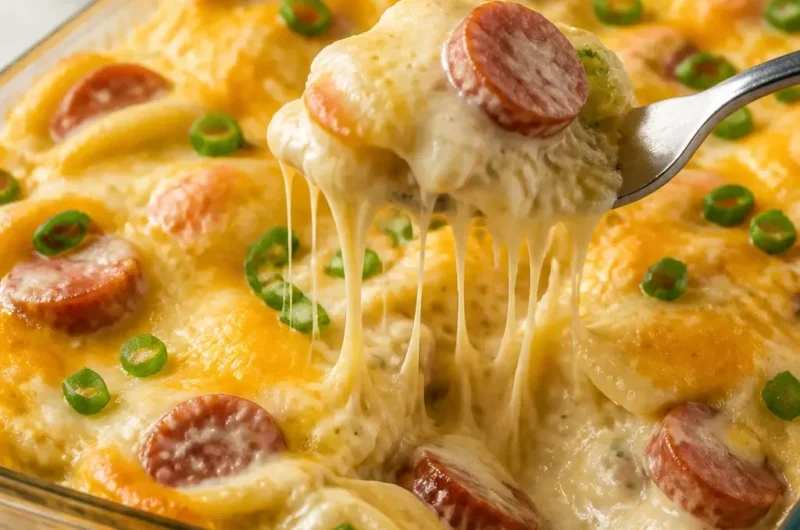 Hausgemachte Pierogi Casserole mit Käse und Kartoffeln, perfekt für ein Familienessen.