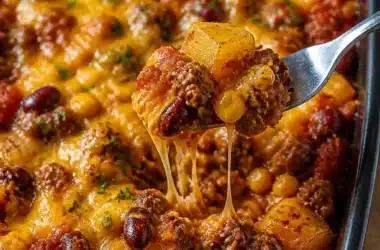 Langsam gekochtes Cowboy Casserole, herzhaftes Gericht für die ganze Familie