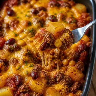 Langsam gekochtes Cowboy Casserole, herzhaftes Gericht für die ganze Familie