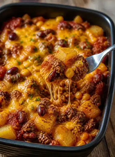 Langsam gekochtes Cowboy Casserole, herzhaftes Gericht für die ganze Familie