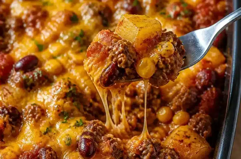 Langsam gekochtes Cowboy Casserole, herzhaftes Gericht für die ganze Familie