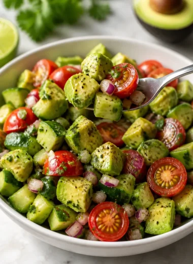 Erfrischender Avocado-Salat mit Gemüse und Zitronendressing