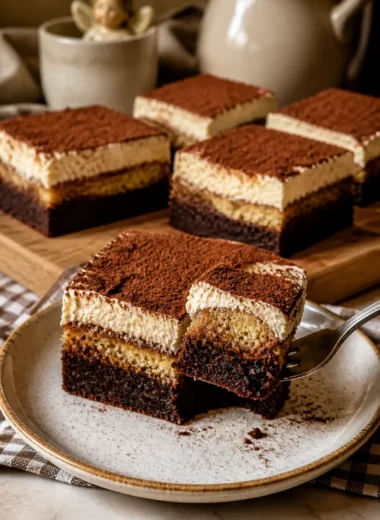 Schokoladige Tiramisu Brownies mit Kaffeearoma und Mascarponecreme