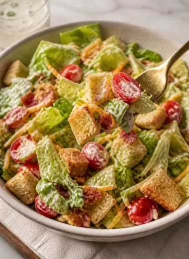 Frischer BLT-Salat mit Bacon, Salat und Tomaten auf einem Teller